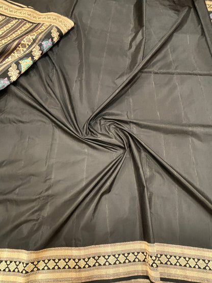 Black Pure Katan Silk Saree with Banarasi Chautera Jaal