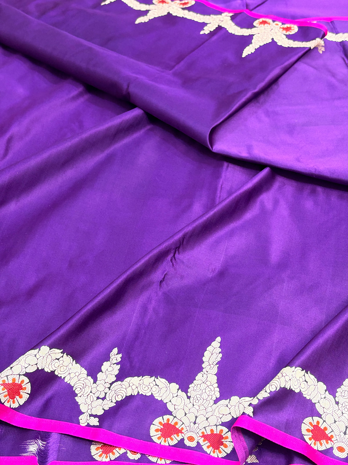 Purple Handwoven Pure Banarasi Satin Silk Saree