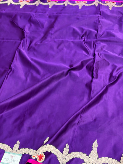 Purple Handwoven Pure Banarasi Satin Silk Saree