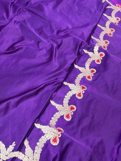 Purple Handwoven Pure Banarasi Satin Silk Saree