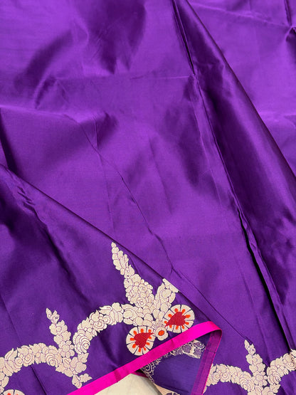 Purple Handwoven Pure Banarasi Satin Silk Saree