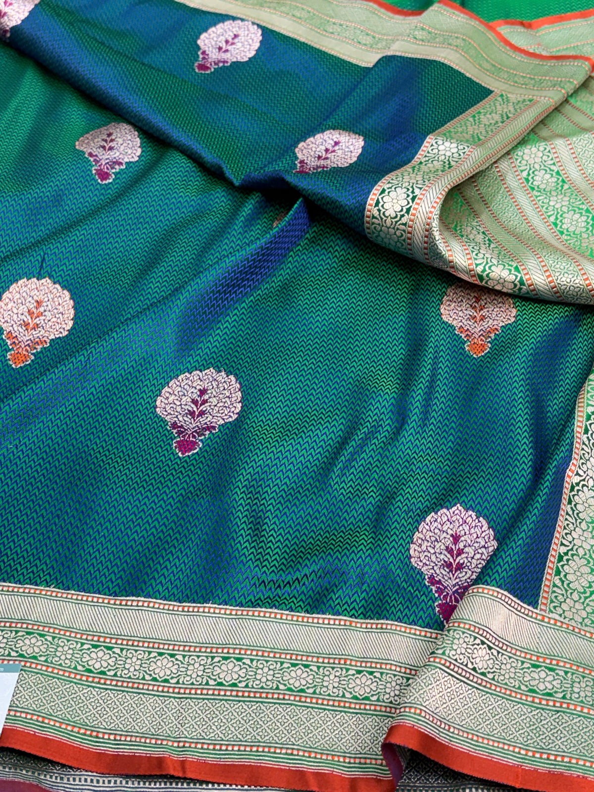 Peacock Blue Handwoven Pure Banarasi Satin Silk Saree