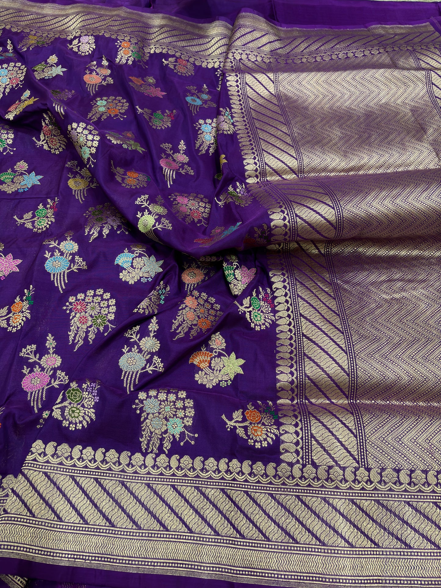 Purple Traditional Banarasi Pure Katan Silk Saree with Tilfi Buta Jaal