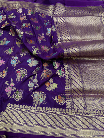 Purple Traditional Banarasi Pure Katan Silk Saree with Tilfi Buta Jaal