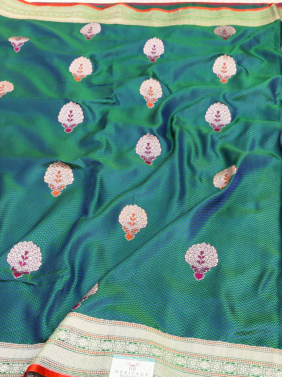 Peacock Blue Handwoven Pure Banarasi Satin Silk Saree