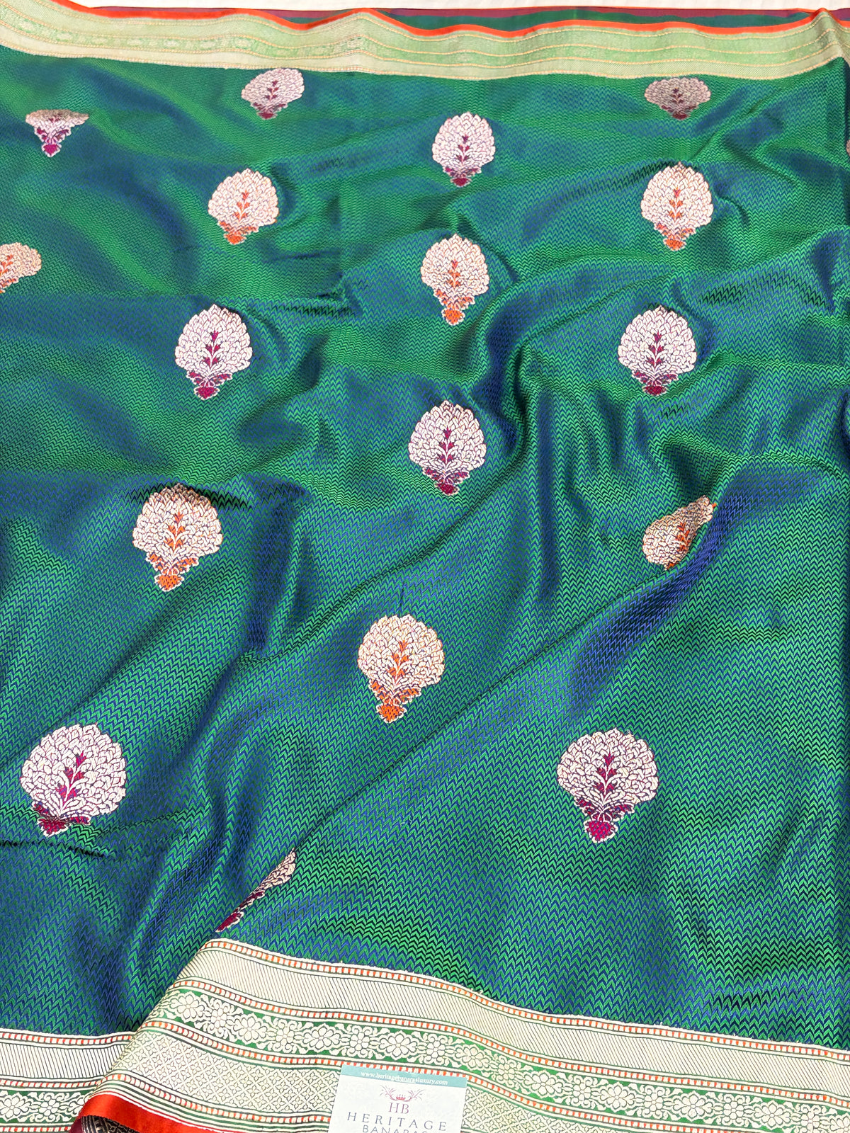 Peacock Blue Handwoven Pure Banarasi Satin Silk Saree