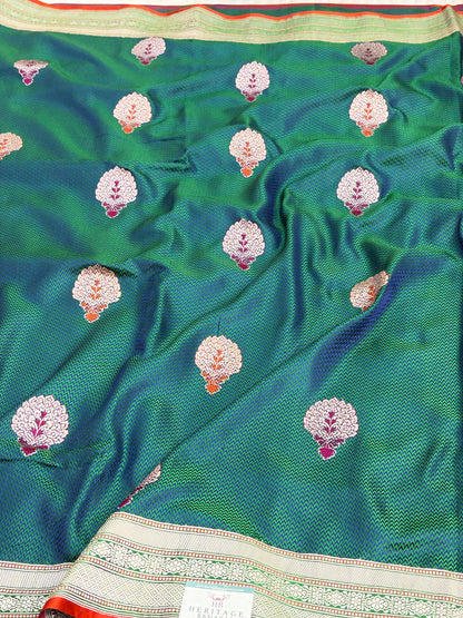 Peacock Blue Handwoven Pure Banarasi Satin Silk Saree