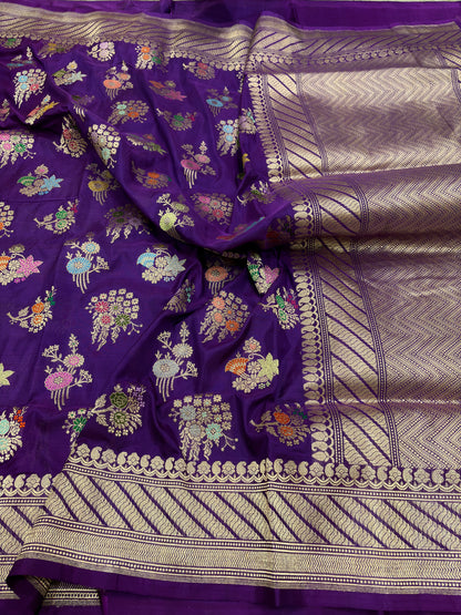 Purple Traditional Banarasi Pure Katan Silk Saree with Tilfi Buta Jaal