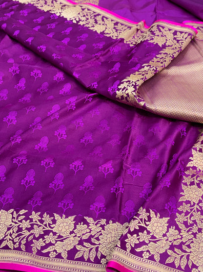 Purple Handwoven Pure Banarasi Satin Silk Saree