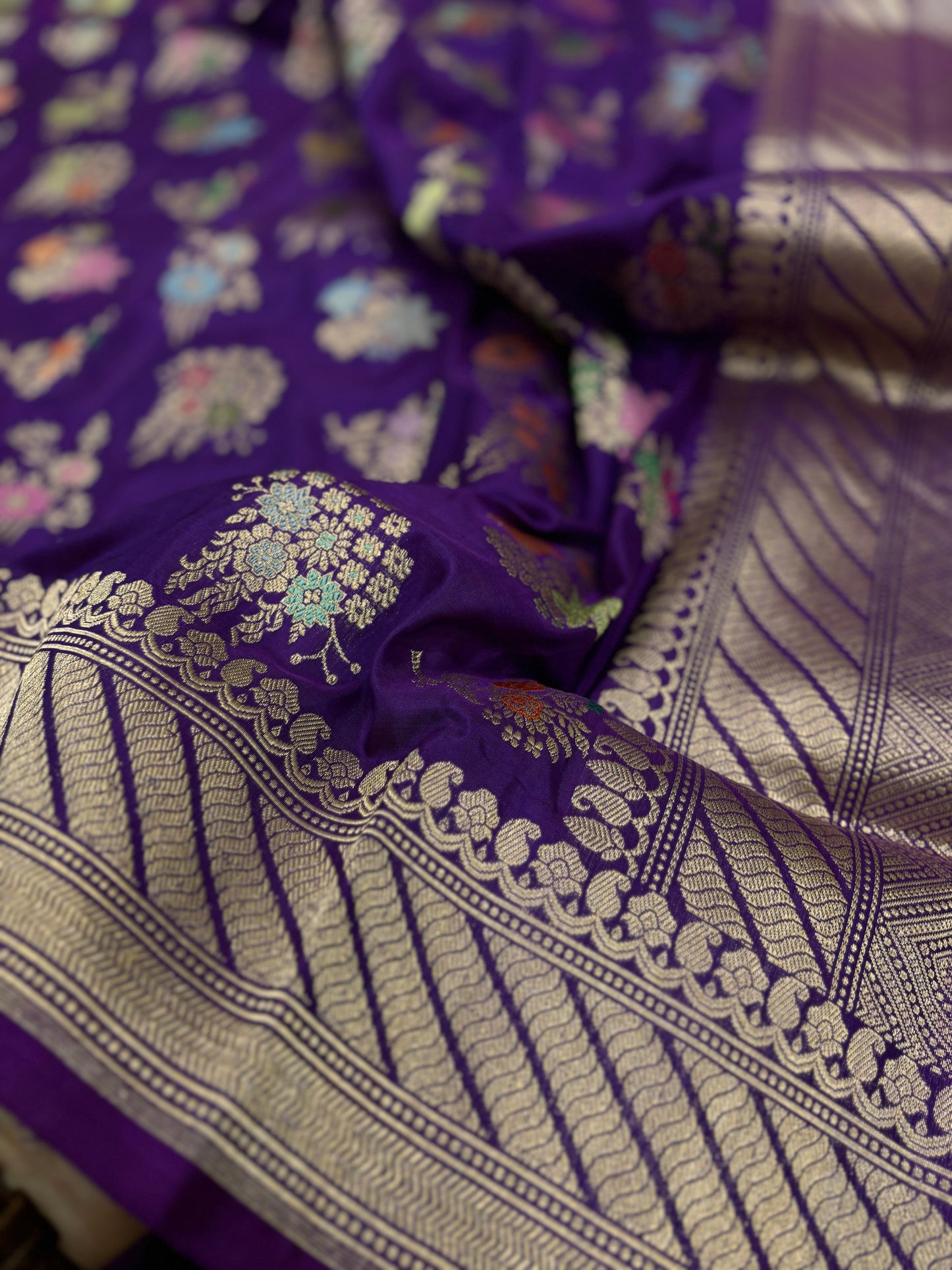 Purple Traditional Banarasi Pure Katan Silk Saree with Tilfi Buta Jaal