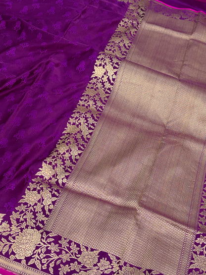 Purple Handwoven Pure Banarasi Satin Silk Saree