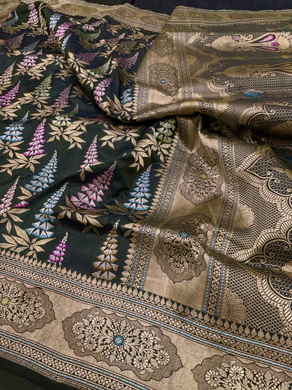 Banarasi Mehrab Pallu Saree Tilfi Minakari and Jaal Weaving