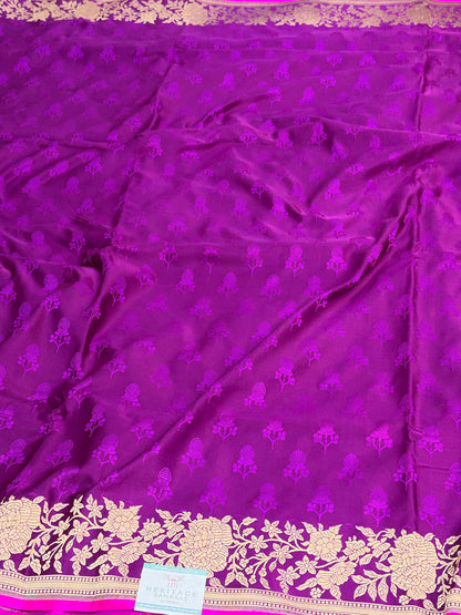 Purple Handwoven Pure Banarasi Satin Silk Saree