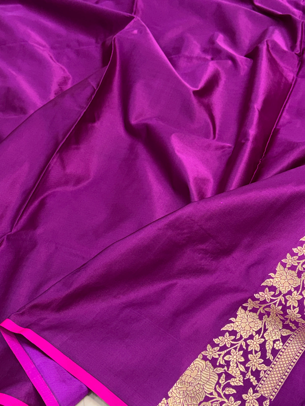Purple Handwoven Pure Banarasi Satin Silk Saree