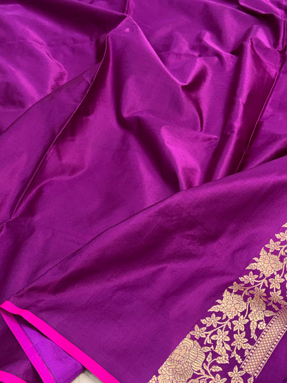 Purple Handwoven Pure Banarasi Satin Silk Saree