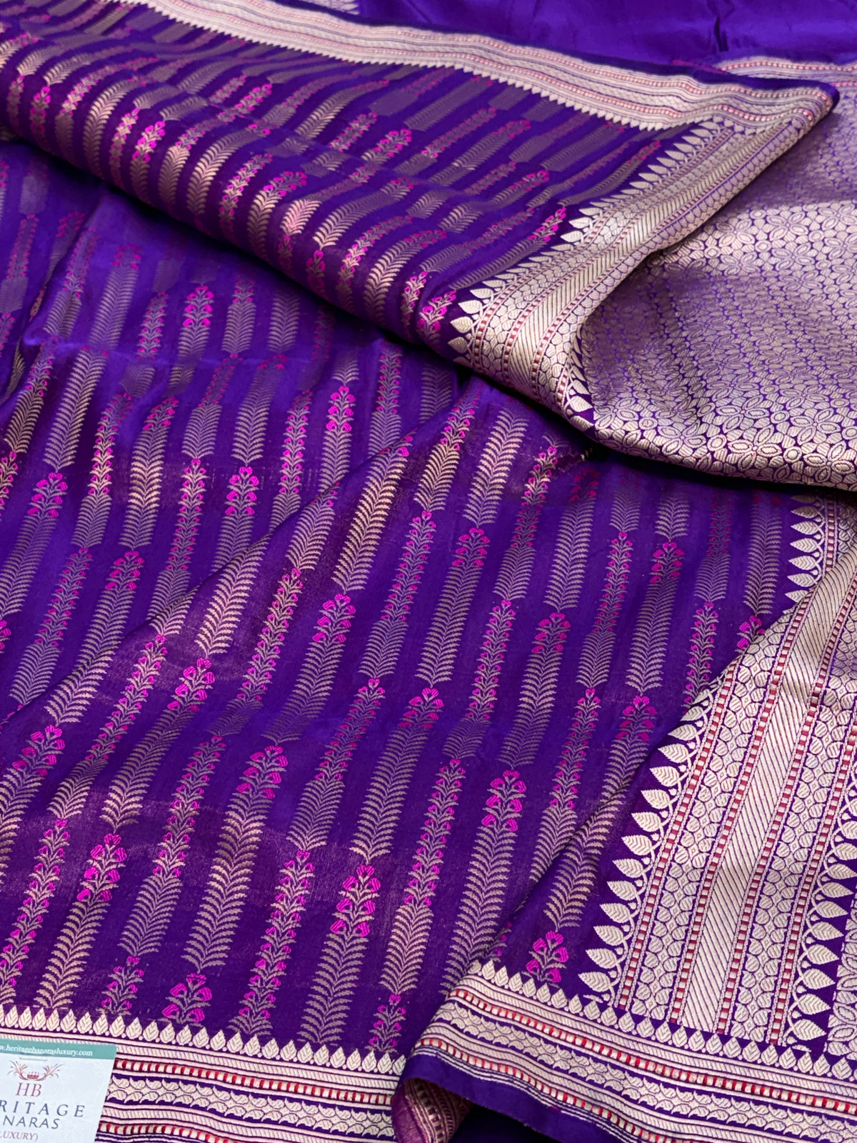 Purple Handwoven Pure Banarasi Satin Silk Saree