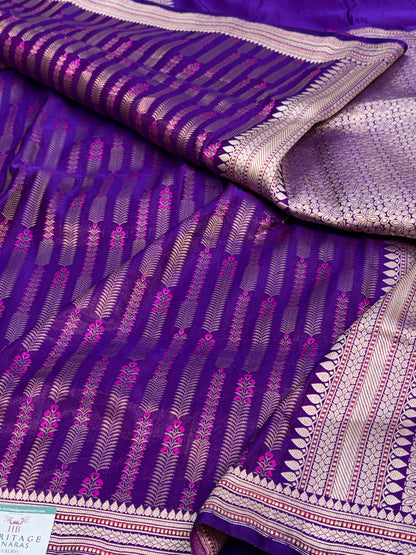 Purple Handwoven Pure Banarasi Satin Silk Saree