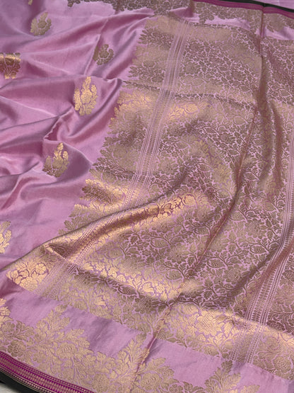Lavender Handwoven Pure Banarasi Mashru Satin Silk Saree