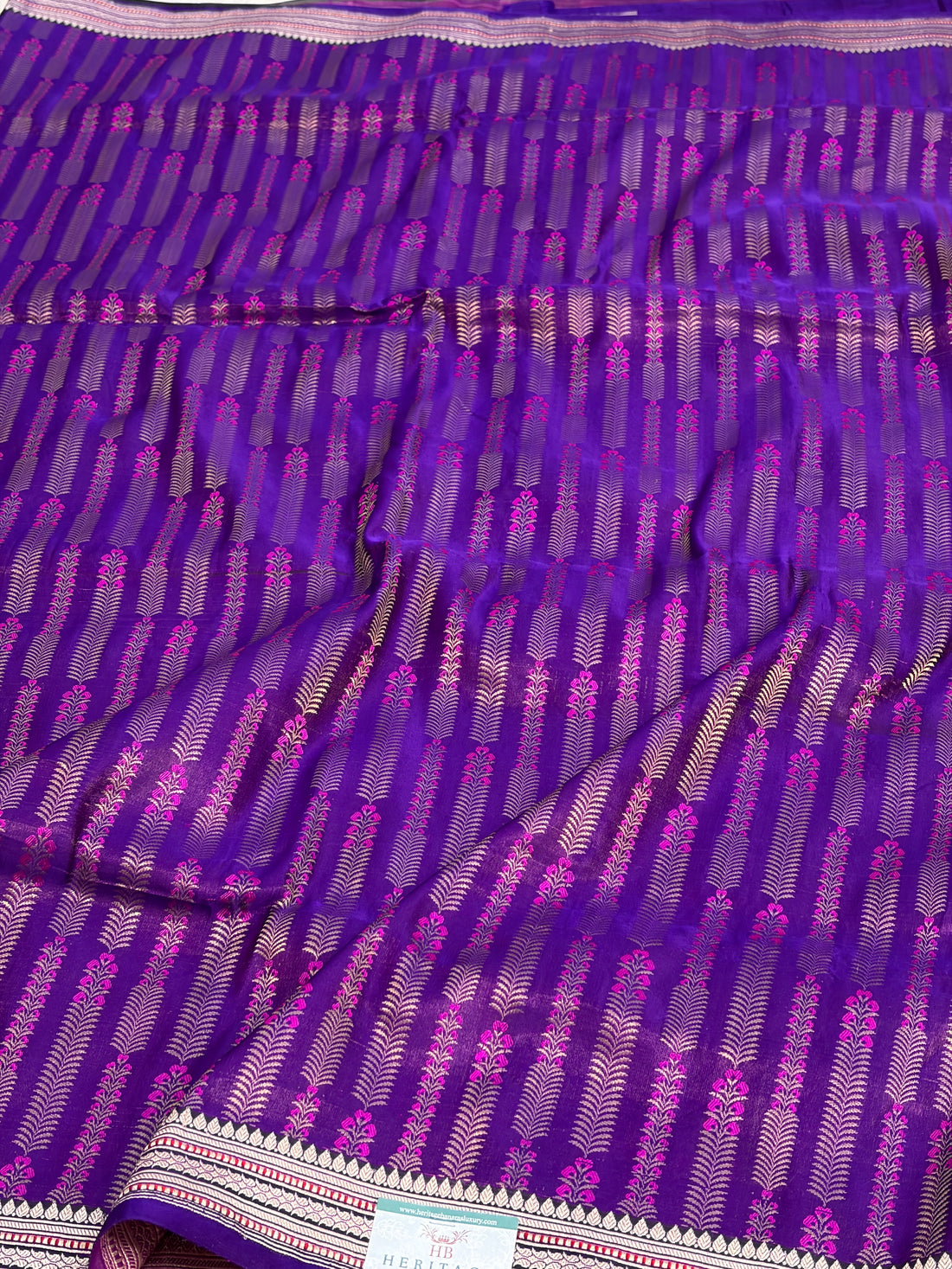 Purple Handwoven Pure Banarasi Satin Silk Saree