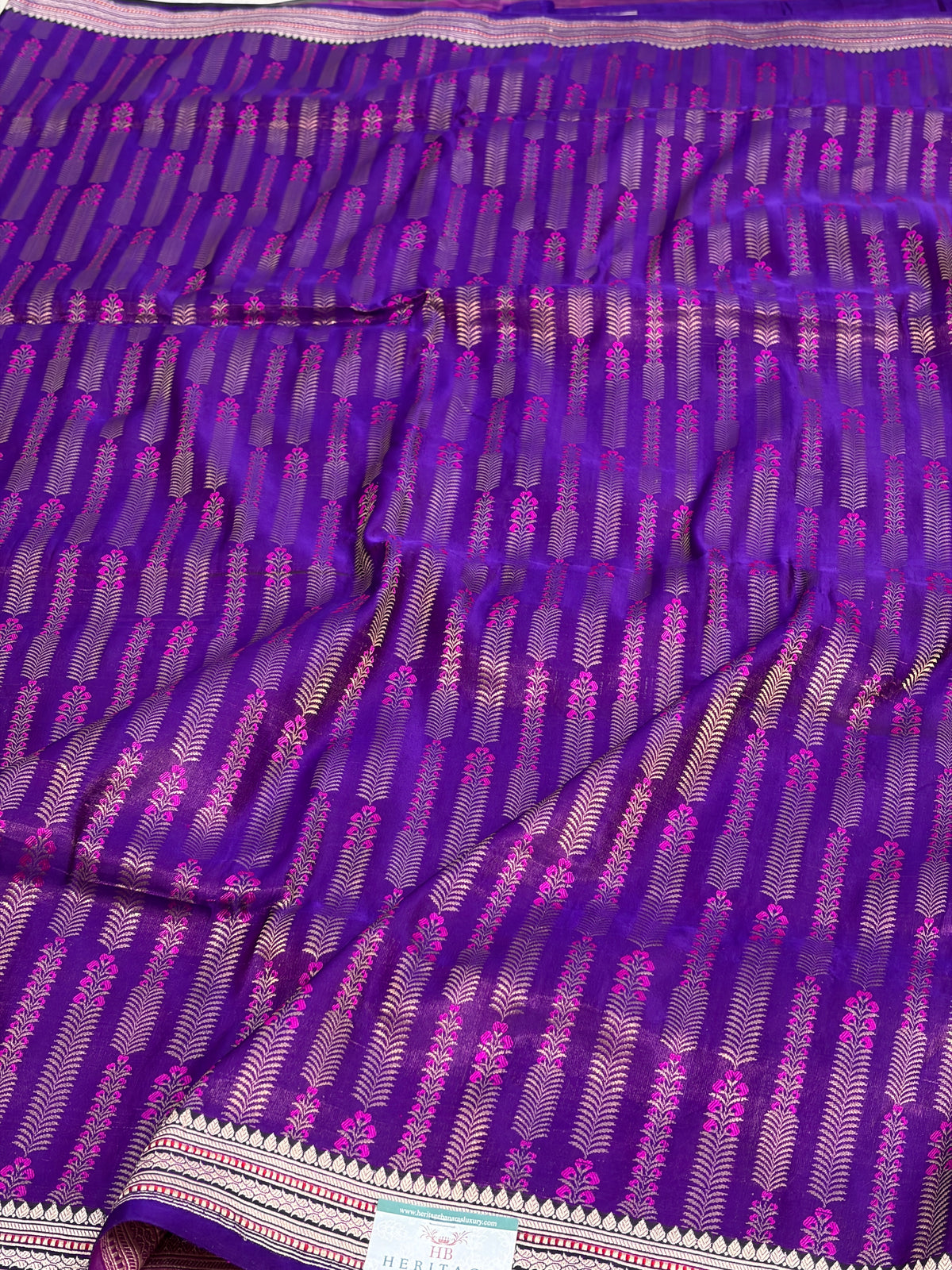 Purple Handwoven Pure Banarasi Satin Silk Saree