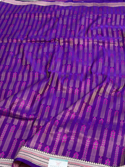 Purple Handwoven Pure Banarasi Satin Silk Saree