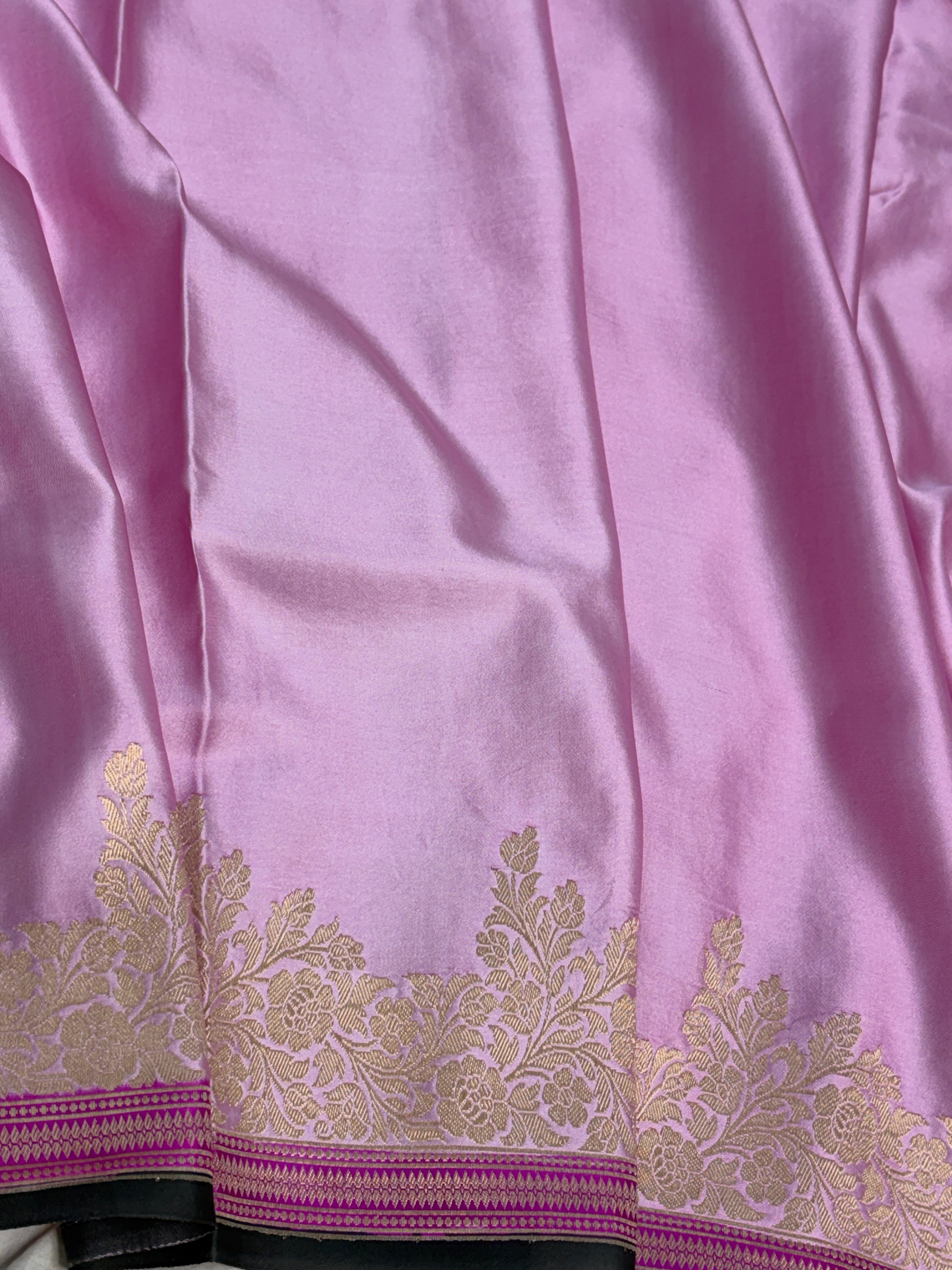Lavender Handwoven Pure Banarasi Mashru Satin Silk Saree