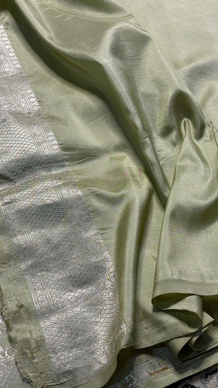 Dusty Olive Green Pure Banarasi Katan Silk Saree