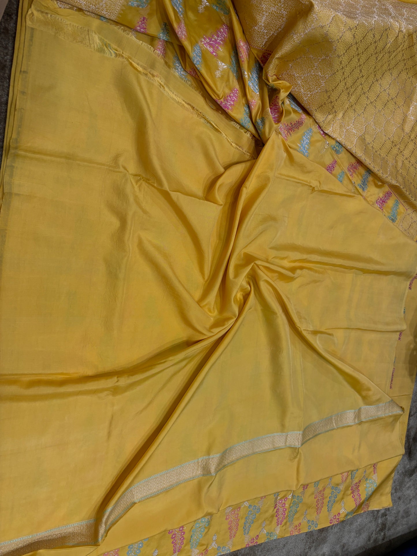 Luxury Handwoven Pure Katan Silk Jaal Saree in Tilfi Minakari Work