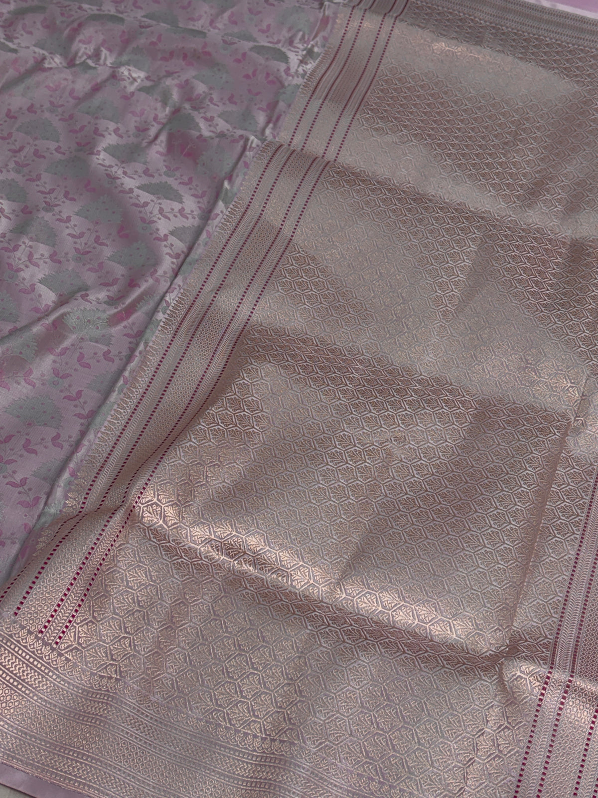 Pastel Pink Handwoven Pure Banarasi Satin Tanchoi Saree