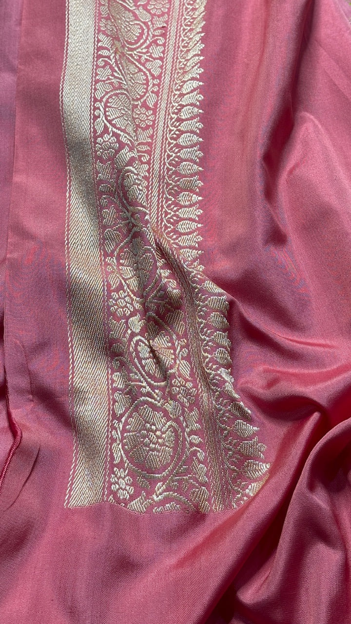 Dusty Rose Pink Pure Banarasi Ektara  Silk Handwoven Saree