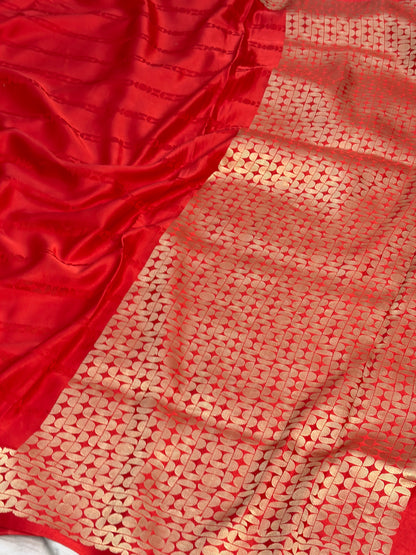 Red Handwoven Pure Banarasi Mashru Satin Silk Saree