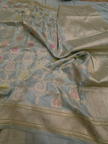 Luxury Powder Blue Saree with Kadhwa and Minakari Work