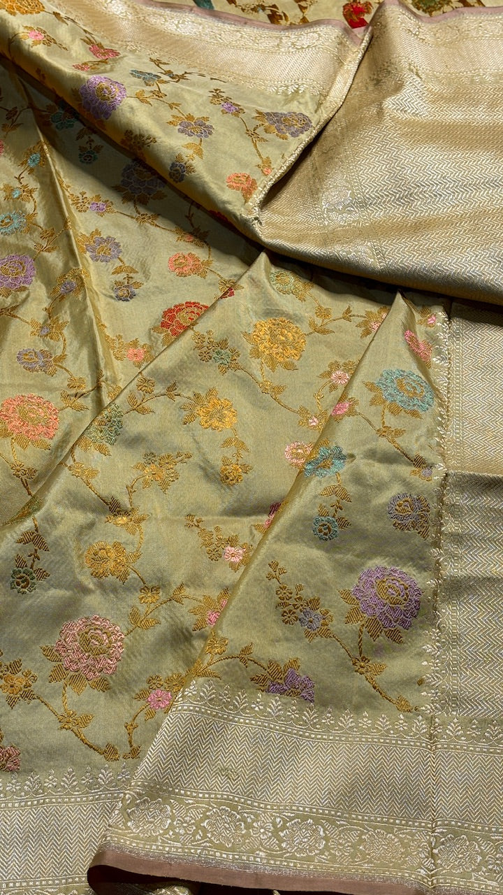 Champagne Gold Banarasi Katan Silk Handwoven Saree