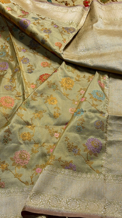 Champagne Gold Banarasi Katan Silk Handwoven Saree