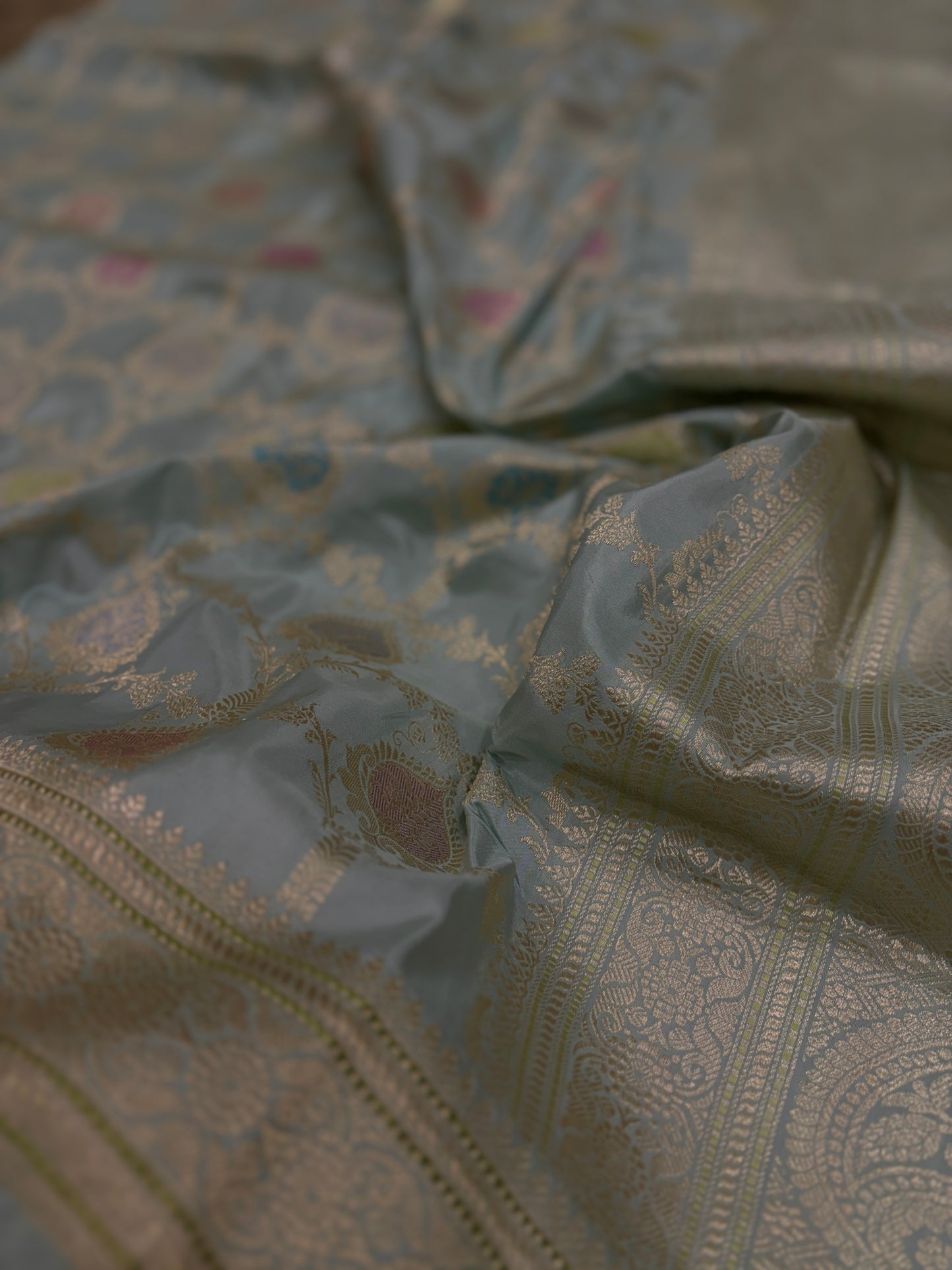 Luxury Powder Blue Saree with Kadhwa and Minakari Work