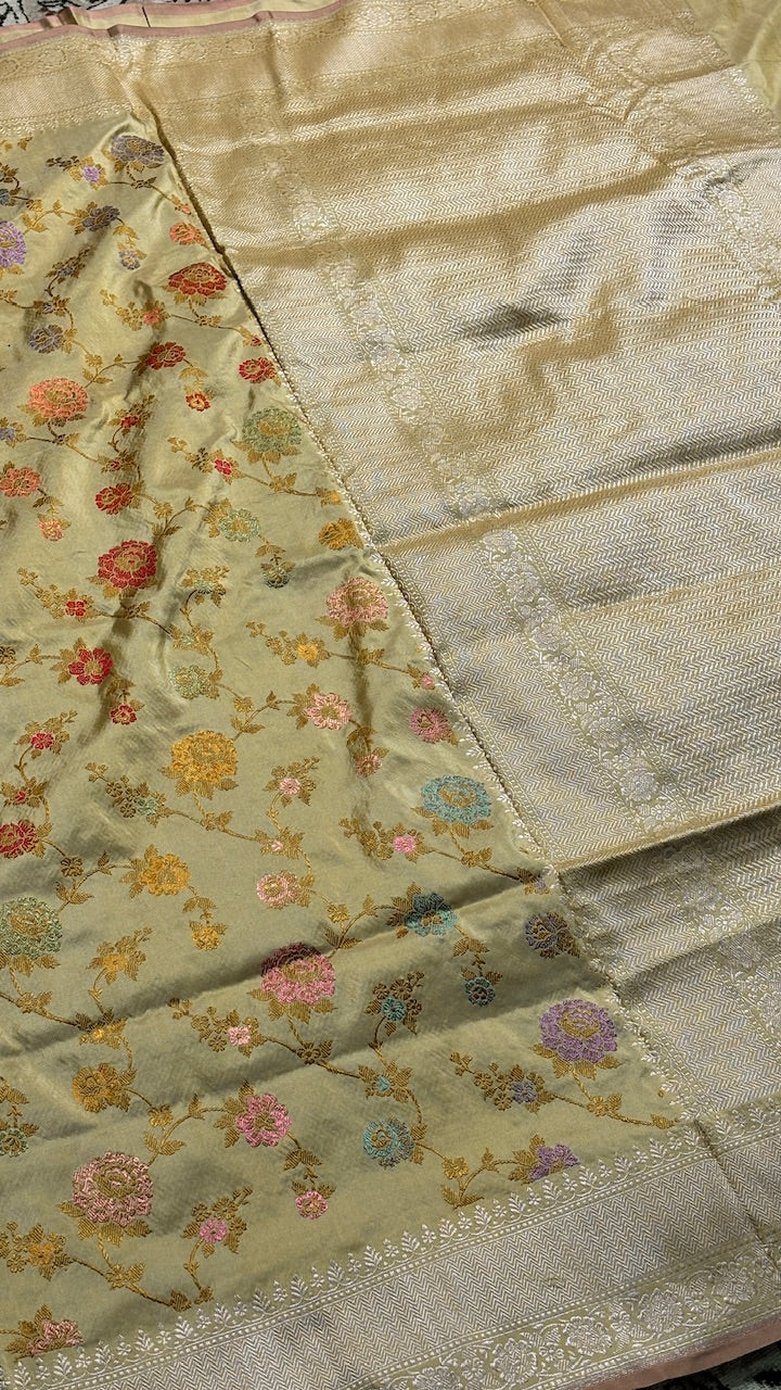 Champagne Gold Banarasi Katan Silk Handwoven Saree