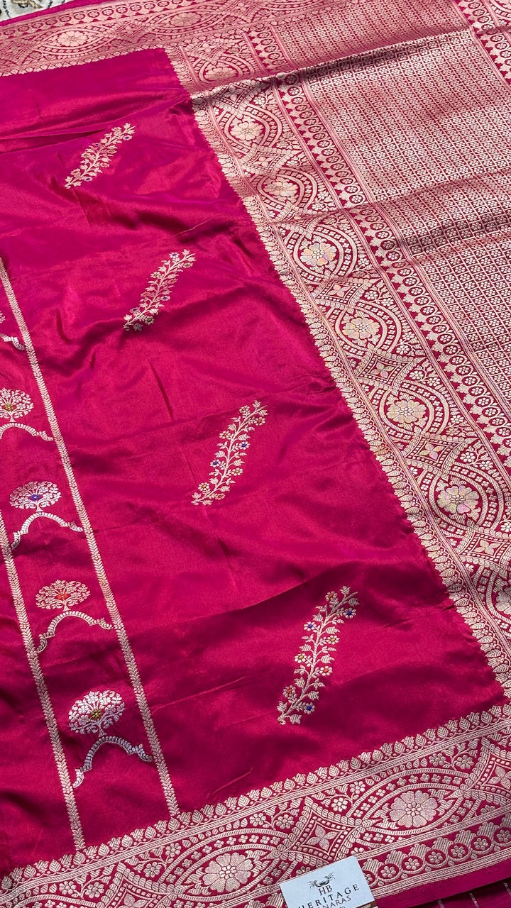 Apple Red Banarasi Katan Silk Handwoven Saree