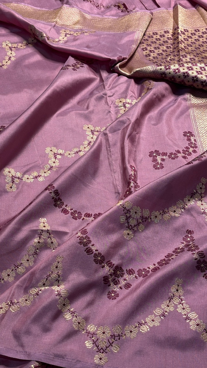 Dusty Rose Pink Banarasi Katan Silk Handwoven Saree