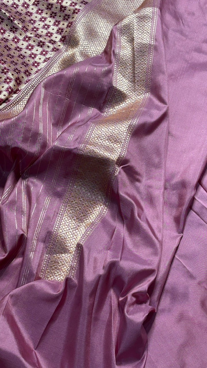 Dusty Rose Pink Banarasi Katan Silk Handwoven Saree