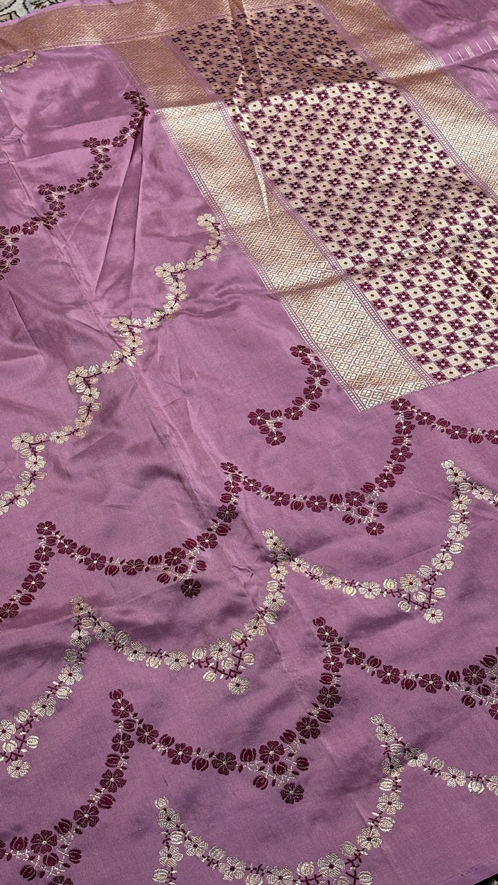 Dusty Rose Pink Banarasi Katan Silk Handwoven Saree