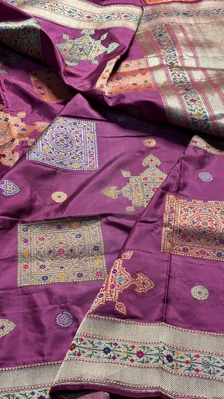 Royal Purple Banarasi Katan Silk Handwoven Saree