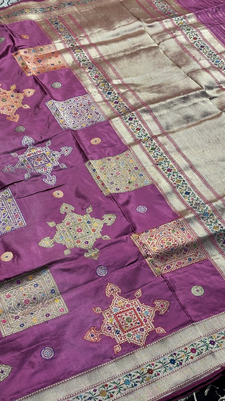 Royal Purple Banarasi Katan Silk Handwoven Saree