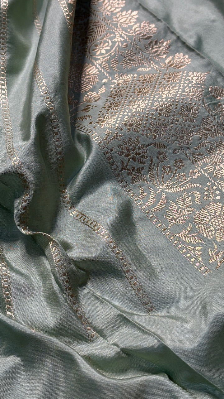 Dusty Sage Green Banarasi Katan Silk Handwoven Saree
