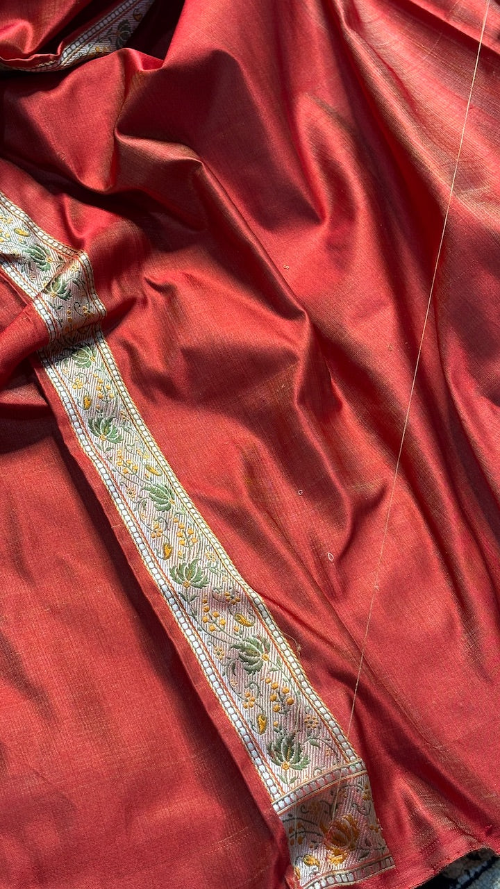 Maroon Pure Satin Silk Jamawar Handwoven Banarasi Saree