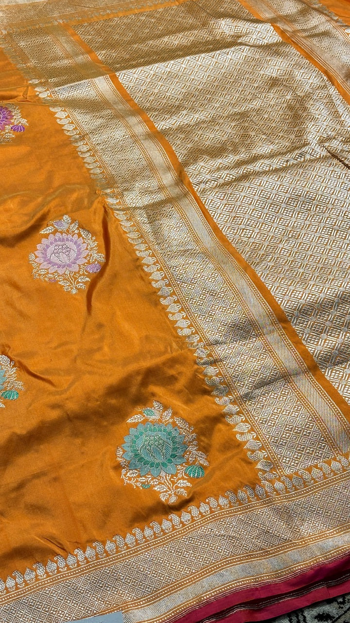 Orange Banarasi Katan Silk Handwoven Saree