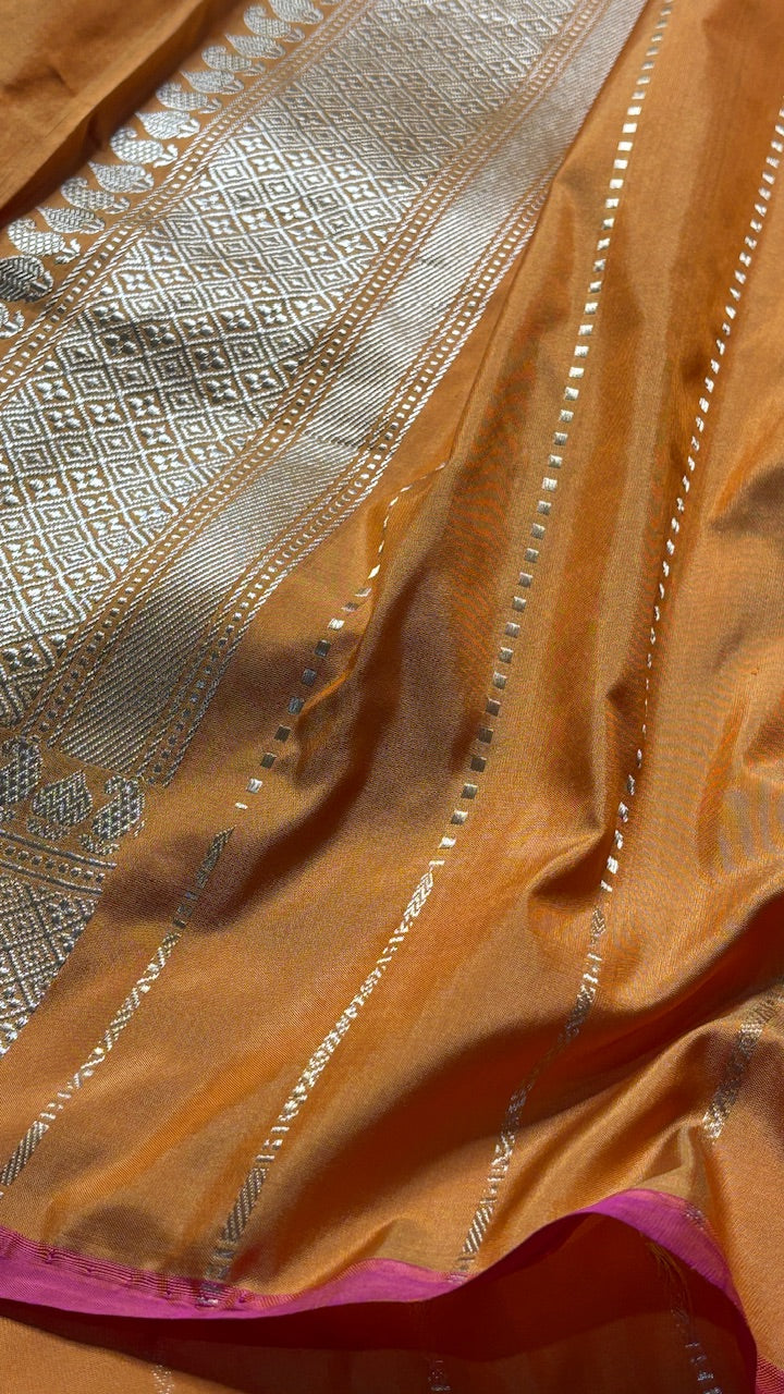 Orange Banarasi Katan Silk Handwoven Saree