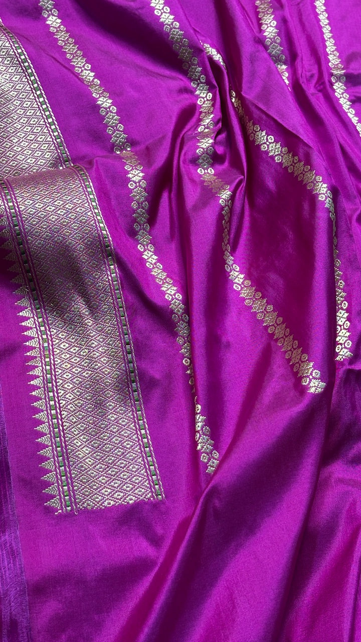 Flrocent Pink Banarasi Katan Silk Handwoven Saree