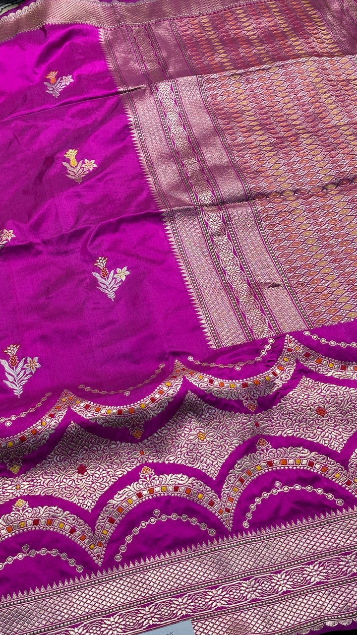 Flrocent Pink Banarasi Katan Silk Handwoven Saree