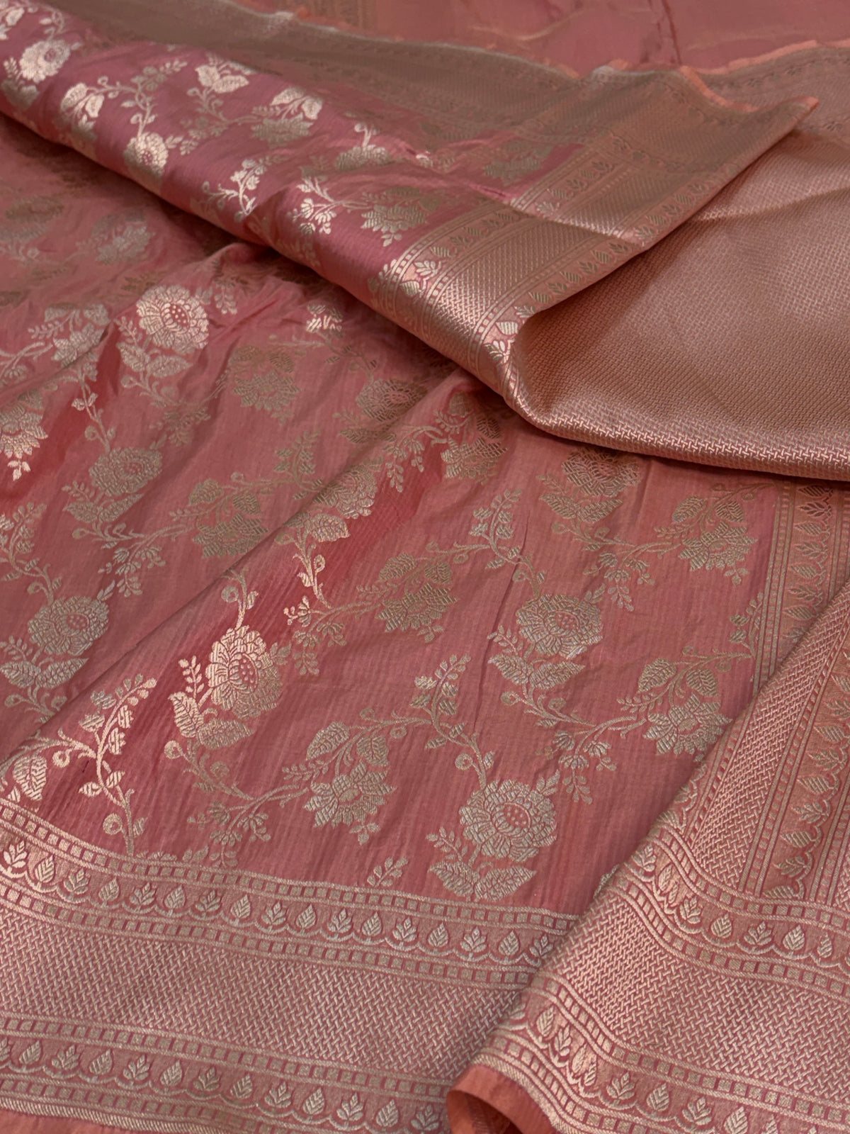 Peach Pure Banarasi Katan Silk Saree