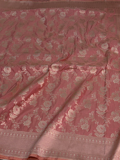 Peach Pure Banarasi Katan Silk Saree